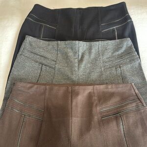 GNW 3-Pair BUNDLE! SzL leggings black brown & gray stretch seam detailing EUC